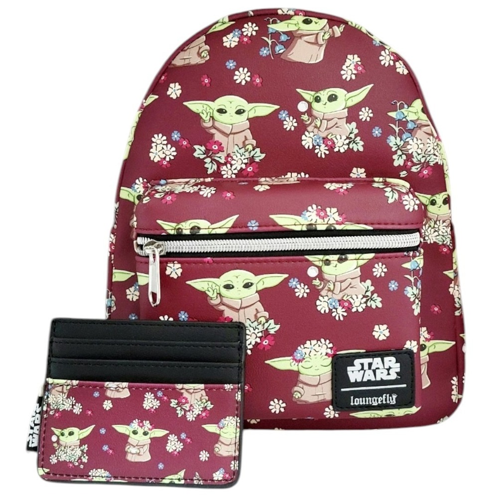 Loungefly Star Wars Grogu Mini Backpack Floral The Child Mandalorian Card Holder